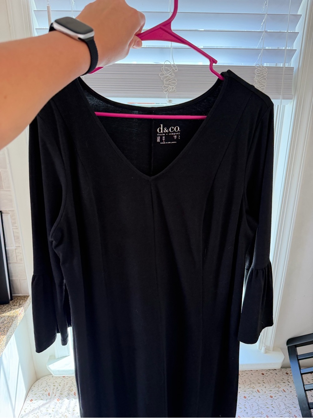 d&co. Black V-Neck Long Sleeve Bell-Sleeve Dress